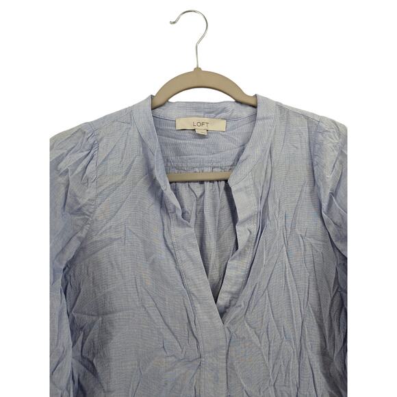 Loft VNeck Blouse L Blue Office Shirt Flowy Long Sleeve Workwear Office Loose - Picture 2 of 9